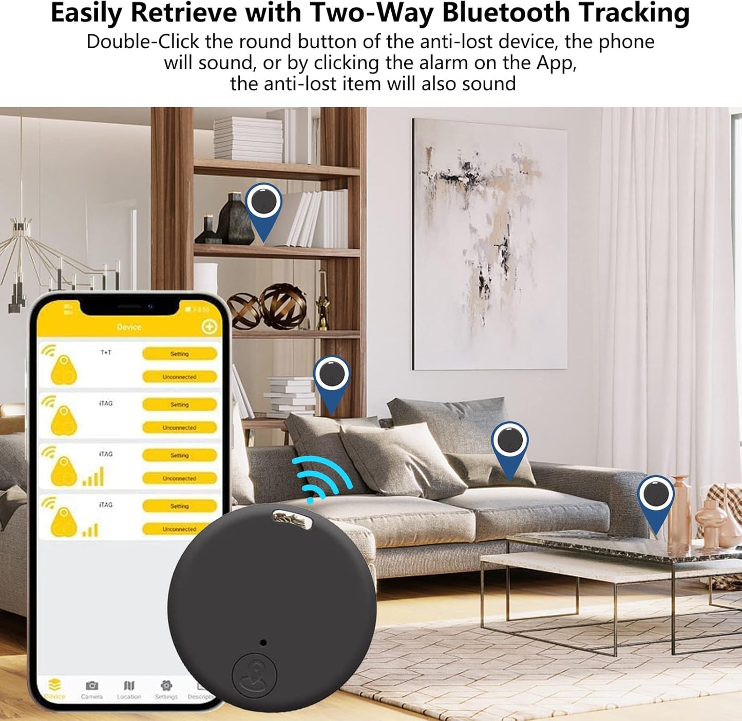 Mini GPS Tracker,Key Item Finder Locator,No Monthly Fee App for iOS/Android 2023 Latest,Portable Anti-Lost Bluetooth Tag Item Tracker for Luggages