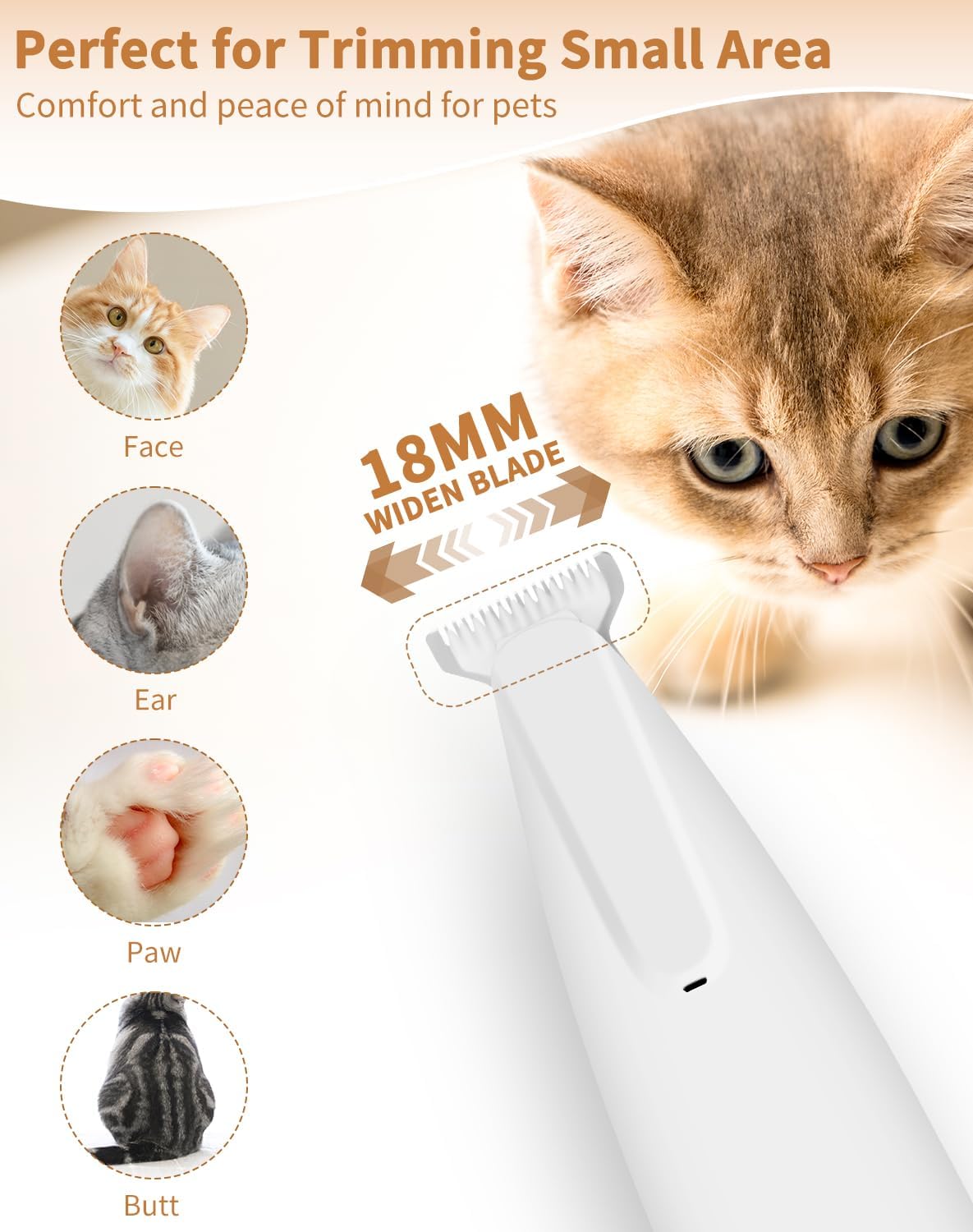 Dog Paw Trimmer with LED Light, Ultra-Low Noise Dog Trimmer Grooming Kit with Replacement Blades, Waterproof Rechargeable Pet Hair Clippers for Small Dogs Cats Paws, Eyes, Ears, Face, Rump