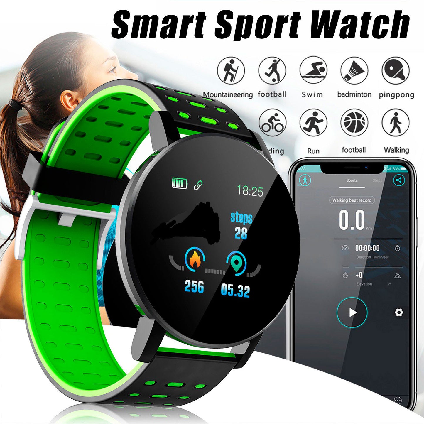 119S Sleep Detection Multi-sport Mode Sports Pedometer Smart Watch