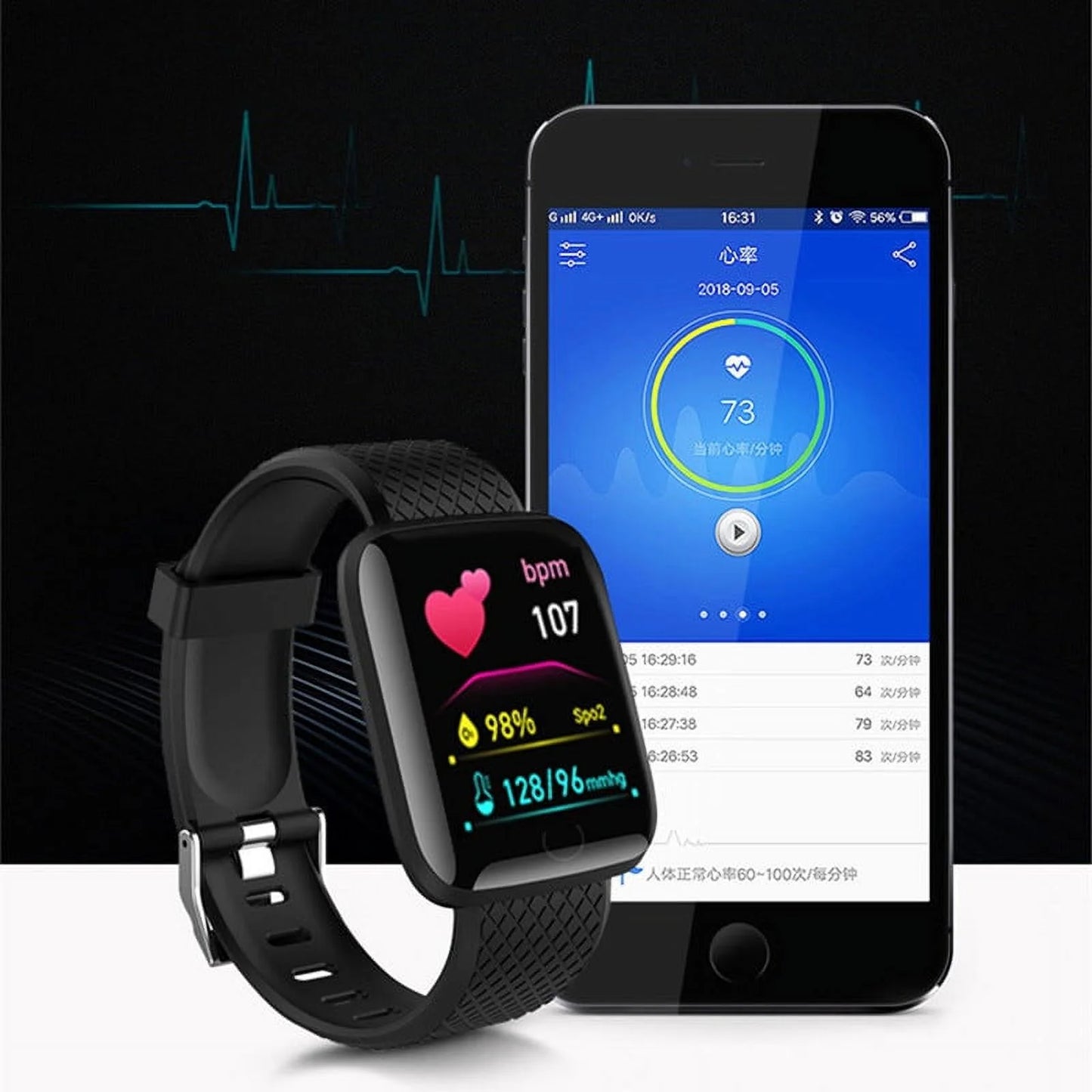 116plus Smart Watch Men Women Bluetooth Connected Phone Music Fitness Sports Bracelet Sleep Monitor Multifunctional Smartwatch