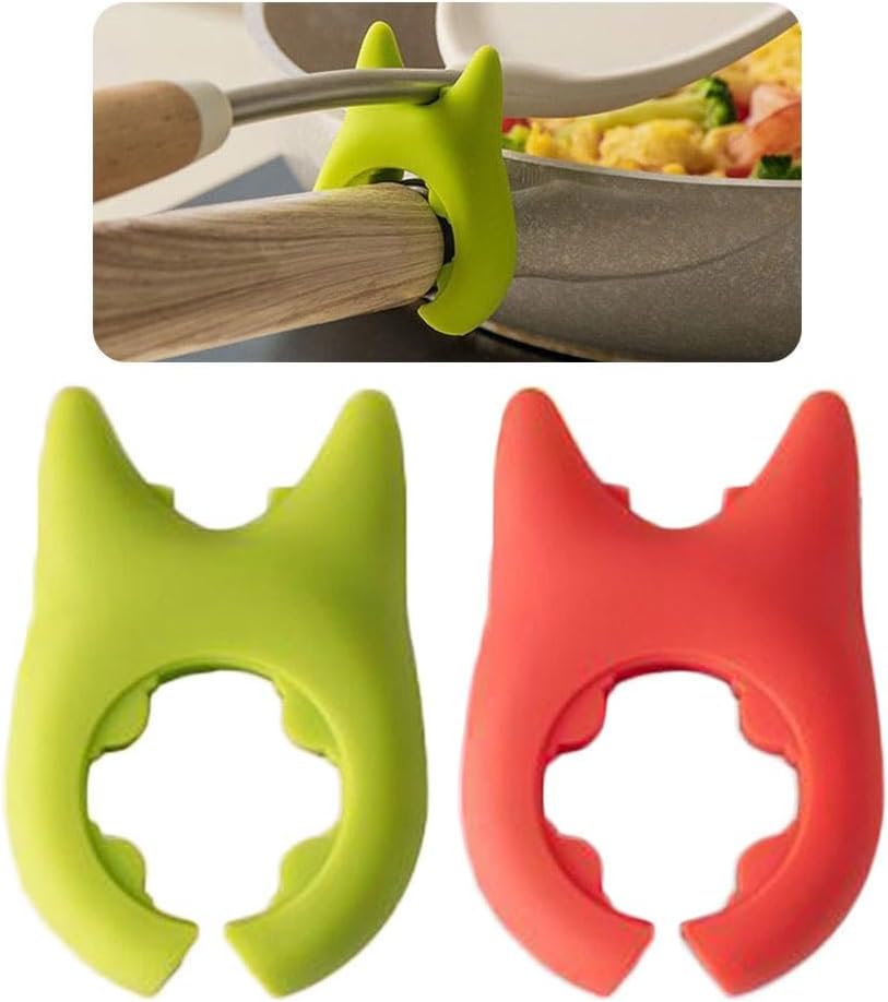 2 Piece Spoon Pot Pan Holder Spatula Bracket Clips, Heat Resistance Non-Slip Silicone Pot Spoon Holder Pot Clip Holder, Fun Cartoon Spoon Rest for Pot, Kitchen Gadget