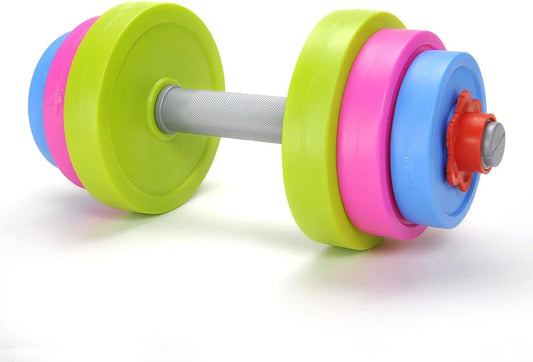 Kids Workout Dumbbell Weights Set - Toddler Toy Gym Equipment for Pretend Play Lifting, Exercise & Fitness - Adjustable Fill with Sand or Water