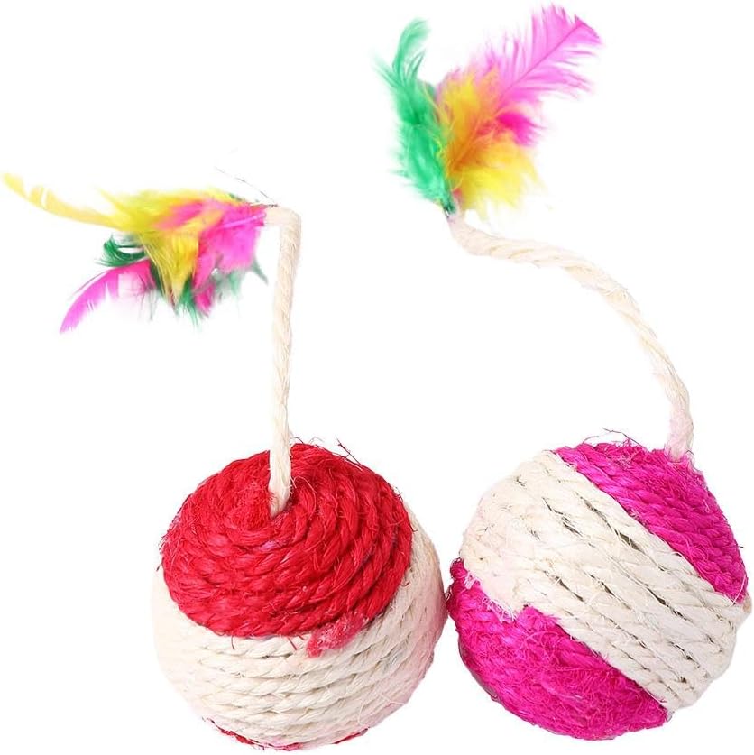 Kopida Cats Toys Feather Cat Balls, Cat Scratcher Toy Sisal Cat Scratching Rotatable Ball Molar Chew Toy Cat Feather Ball Cat Interactive Toys