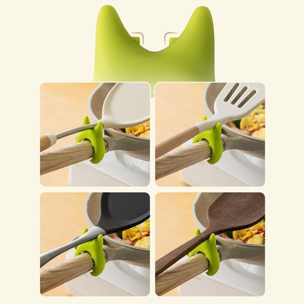 2 Piece Spoon Pot Pan Holder Spatula Bracket Clips, Heat Resistance Non-Slip Silicone Pot Spoon Holder Pot Clip Holder, Fun Cartoon Spoon Rest for Pot, Kitchen Gadget