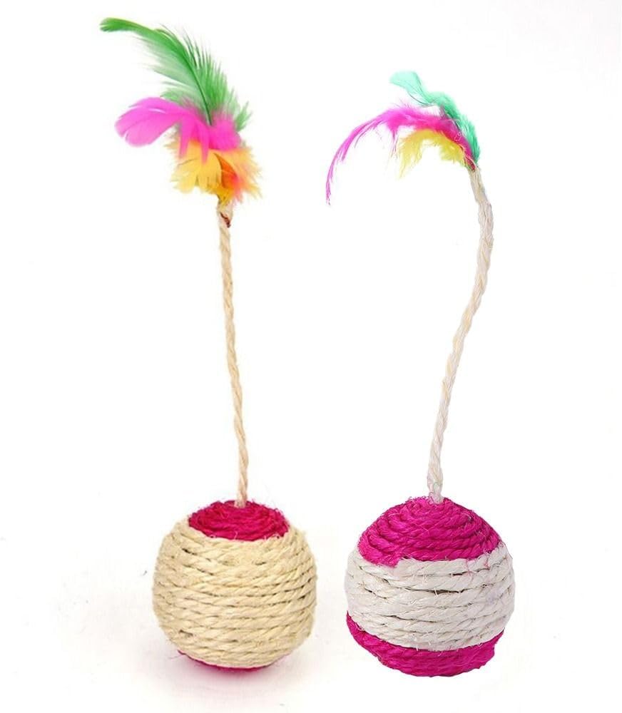 Kopida Cats Toys Feather Cat Balls, Cat Scratcher Toy Sisal Cat Scratching Rotatable Ball Molar Chew Toy Cat Feather Ball Cat Interactive Toys