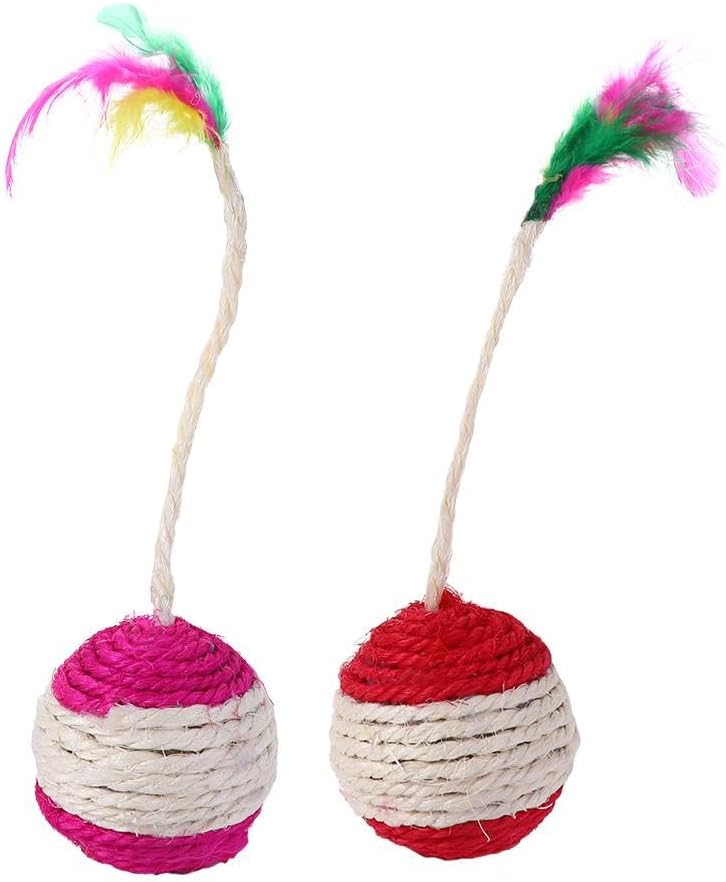 Kopida Cats Toys Feather Cat Balls, Cat Scratcher Toy Sisal Cat Scratching Rotatable Ball Molar Chew Toy Cat Feather Ball Cat Interactive Toys