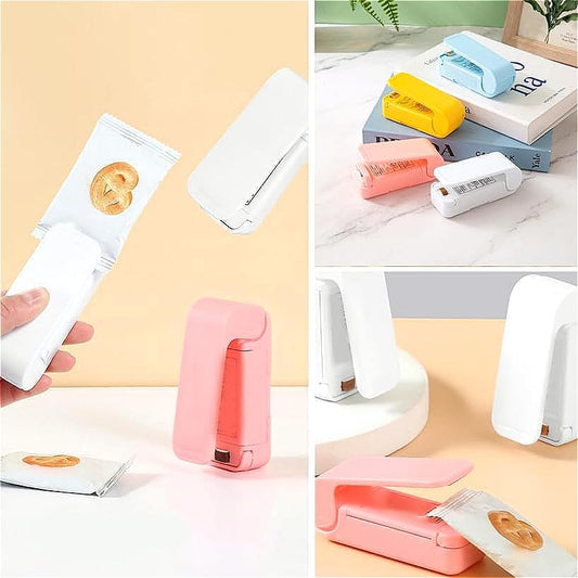 Mini Bag Sealer, Portable Mini Sealing Machine Vacuum Handheld Chip Bag Sealer Heat Seal and Cutter Resealer Machine Kitchen Gadget for Snacks Candies Plastic Bag Freshness Food Storage