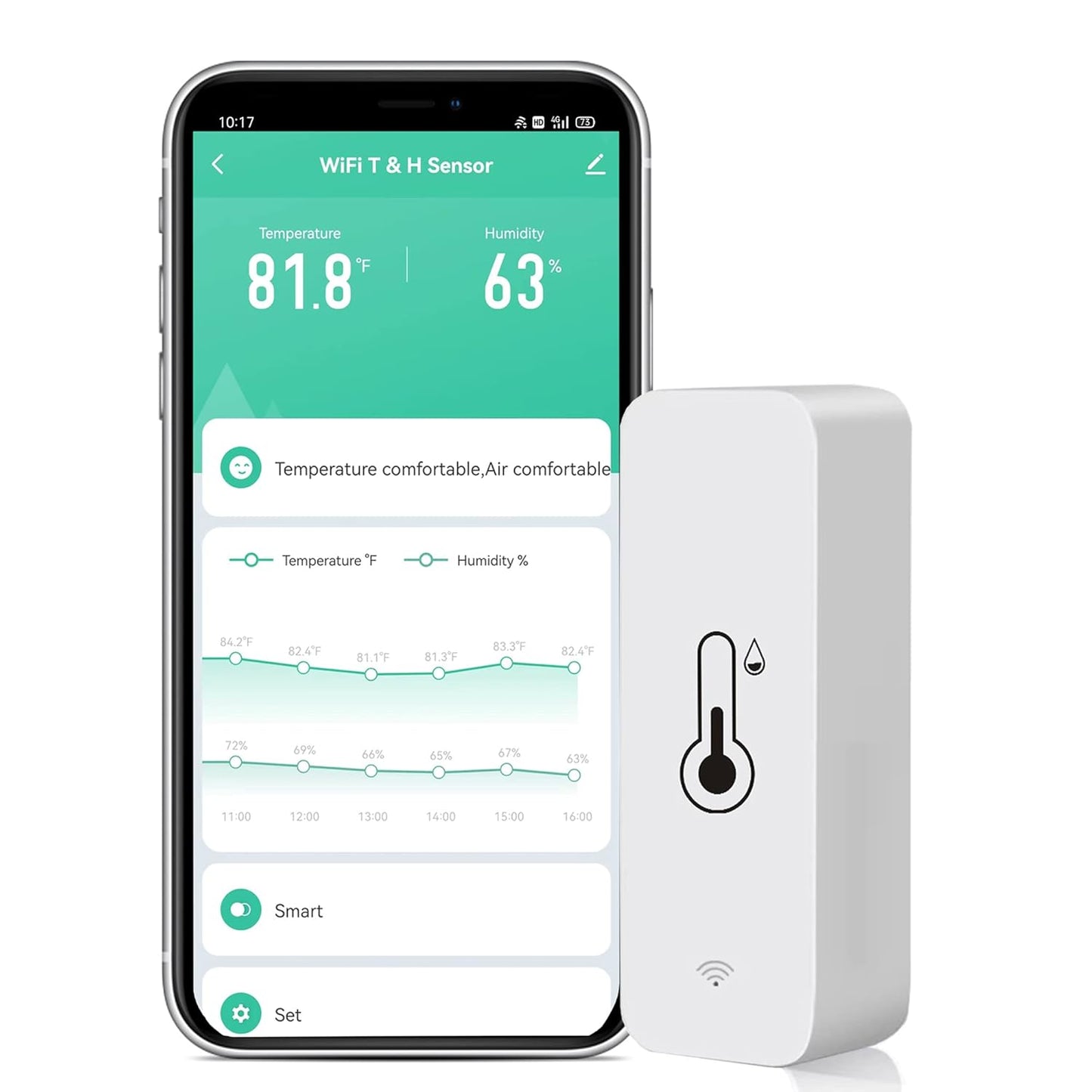 WiFi Temperature Humidity Sensor: Wireless Temperature Humidity Monitor with App Alert, Free Data Storage Export, Smart Indoor Thermometer Hygrometer Compatible with Alexa Google Assistan