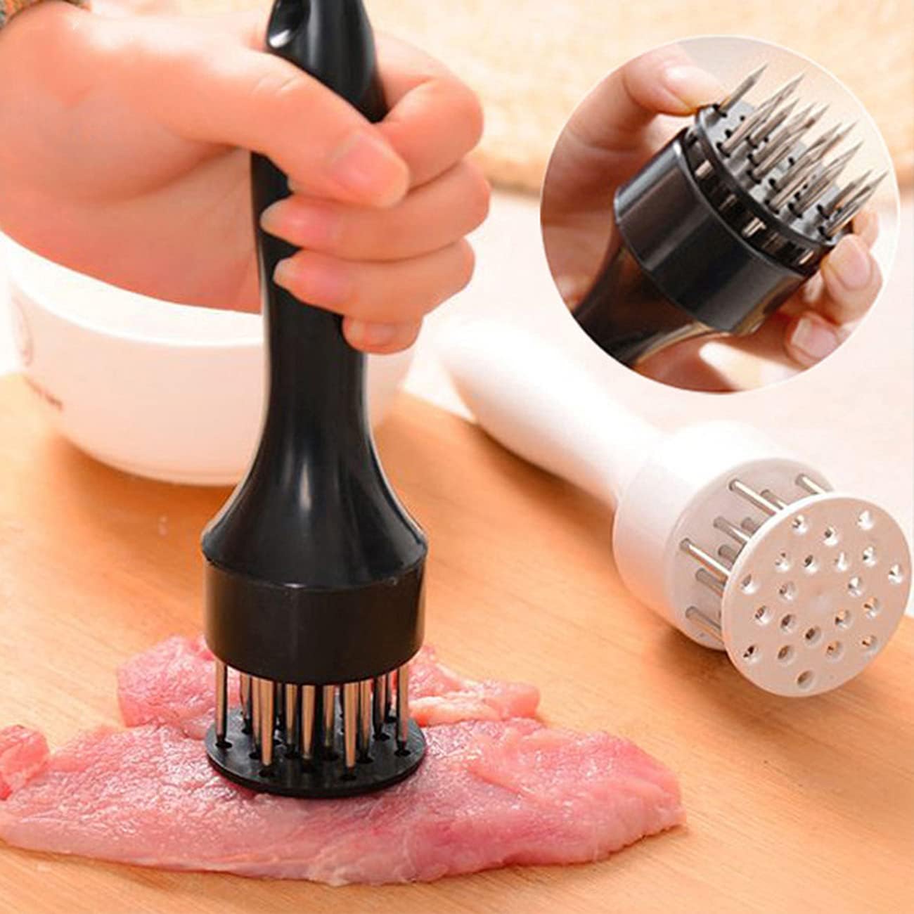 Meat Tenderizer Tool with Ultra Sharp Stainless Steel Needle Blades Meat Tenderizer Tool Profession Kitchen Gadgets Jacquard for Tenderizing and Cooking BBQ, Marinade, Steak, Beef, and Poultry