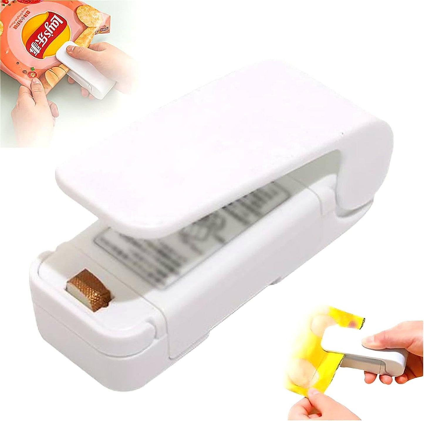 Mini Bag Sealer, Portable Mini Sealing Machine Vacuum Handheld Chip Bag Sealer Heat Seal and Cutter Resealer Machine Kitchen Gadget for Snacks Candies Plastic Bag Freshness Food Storage