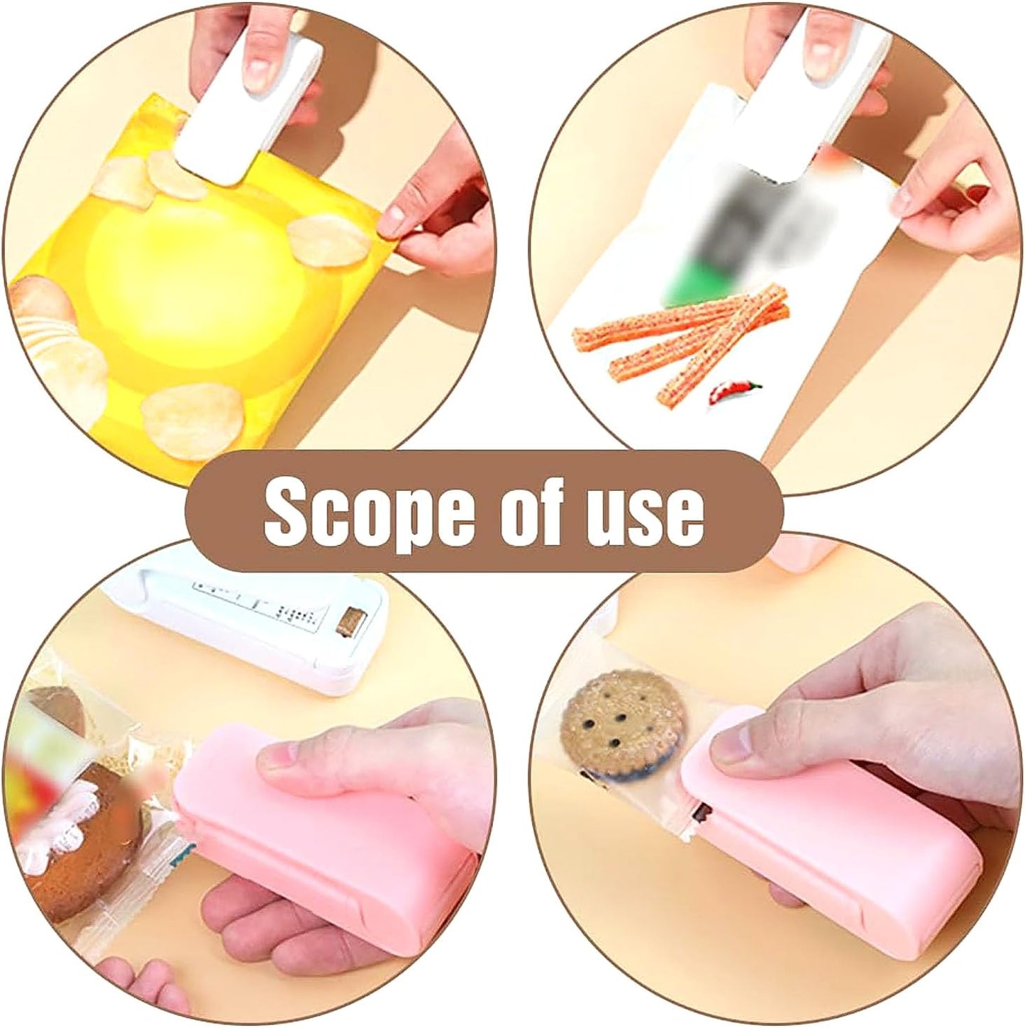 Mini Bag Sealer, Portable Mini Sealing Machine Vacuum Handheld Chip Bag Sealer Heat Seal and Cutter Resealer Machine Kitchen Gadget for Snacks Candies Plastic Bag Freshness Food Storage