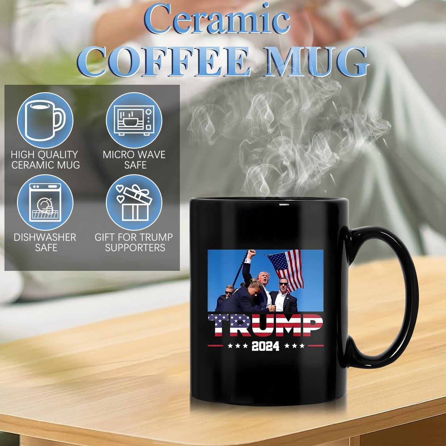 Trump Survived Shot Trump Coffee Mugs 2024 Ear Bullet-Proof PA Pennsylvania Rally Shot Shooting Survivor Fight Strong Fist Pump Mug Ceramic Cup Gift Coffee Cup 11oz