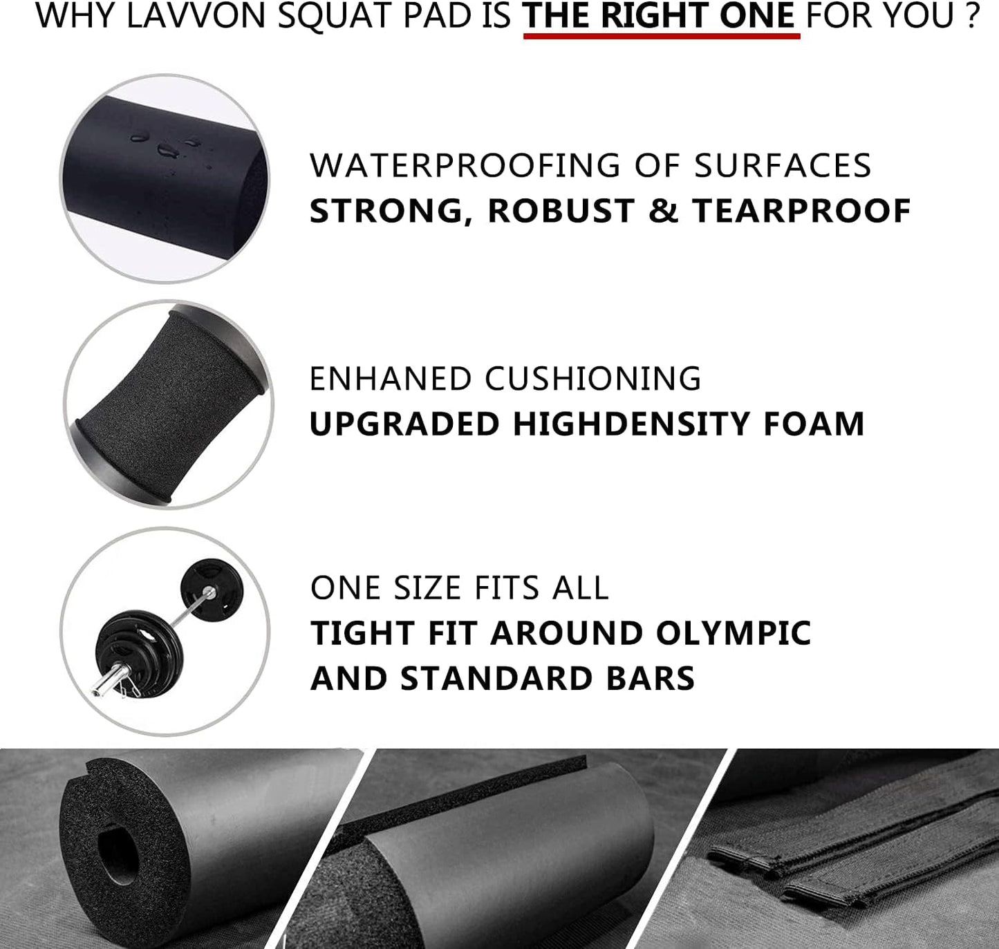 Squat Pad - Foam Barbell Pad for Squats Cushion, Lunges & Bar Padding for Hip Thrusts - Standard Weight Bar Pad - Provides Cushion to Neck and Shoulders While Training