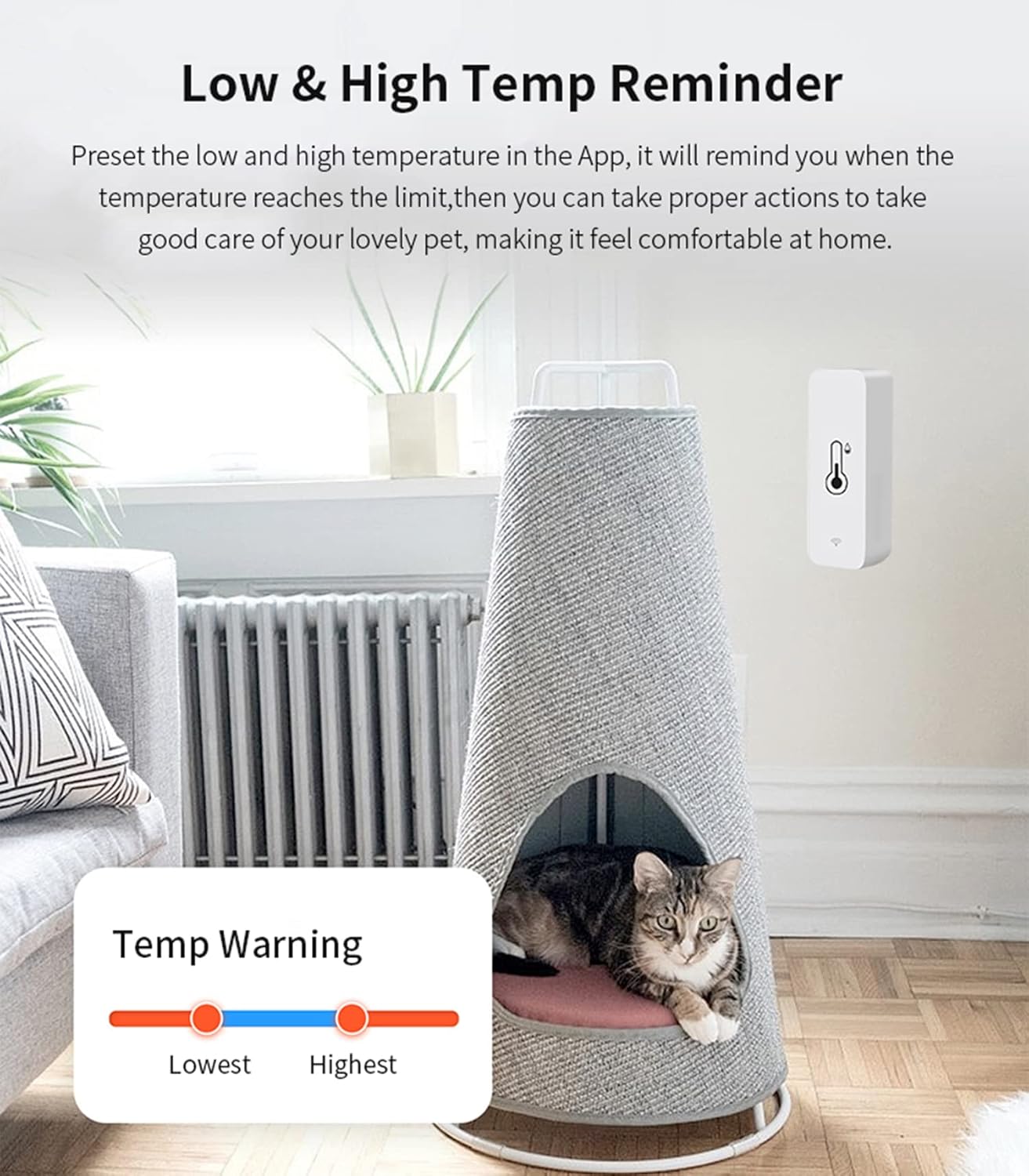 WiFi Temperature Humidity Sensor: Wireless Temperature Humidity Monitor with App Alert, Free Data Storage Export, Smart Indoor Thermometer Hygrometer Compatible with Alexa Google Assistan