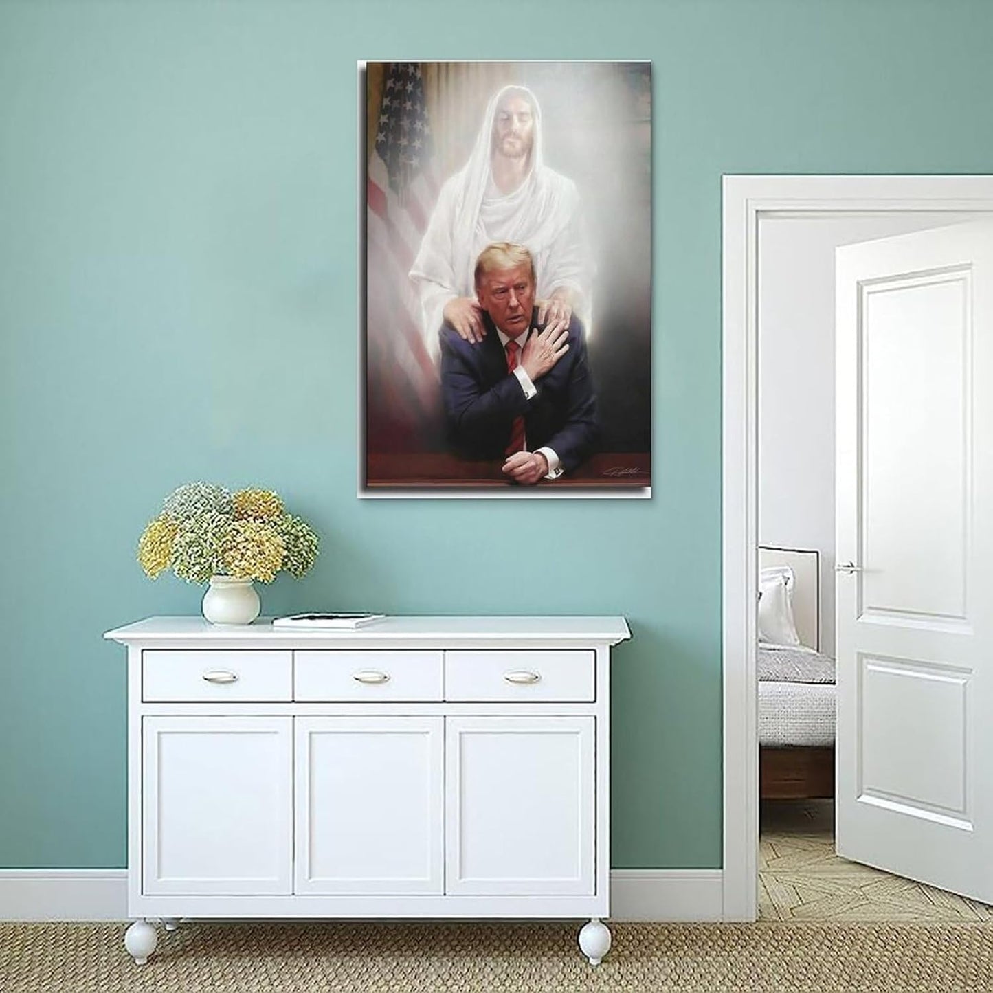 Donald Trump Jesus Christ Poster Decorative Painting Canvas Wall Art Living Room Posters Poster Album Art Decor Painting Wall Art Canvas Poster Bedroom Decor Poster 08x12inch(20x30cm) Unframe-style