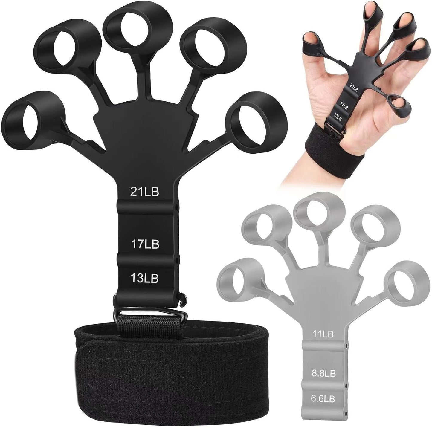 Ultimate Finger Strength Booster - Silicone Wrist Trainer with Adjustable Resistance, Metal Hooks, and Wide Protective Band - Improve Finger Strength, Sensitivity, and Stress Relief