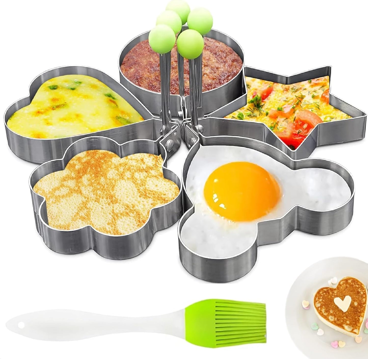 5 Piece Stainless Steel Ring Molds for Cooking Egg - Pancake Shapes Cooking Rings Egg Rings for Frying Eggs Round Egg Cooker Ring - Egg Ring Mold Cooking Ring in Star, Round, Heart Shaped Egg Mold