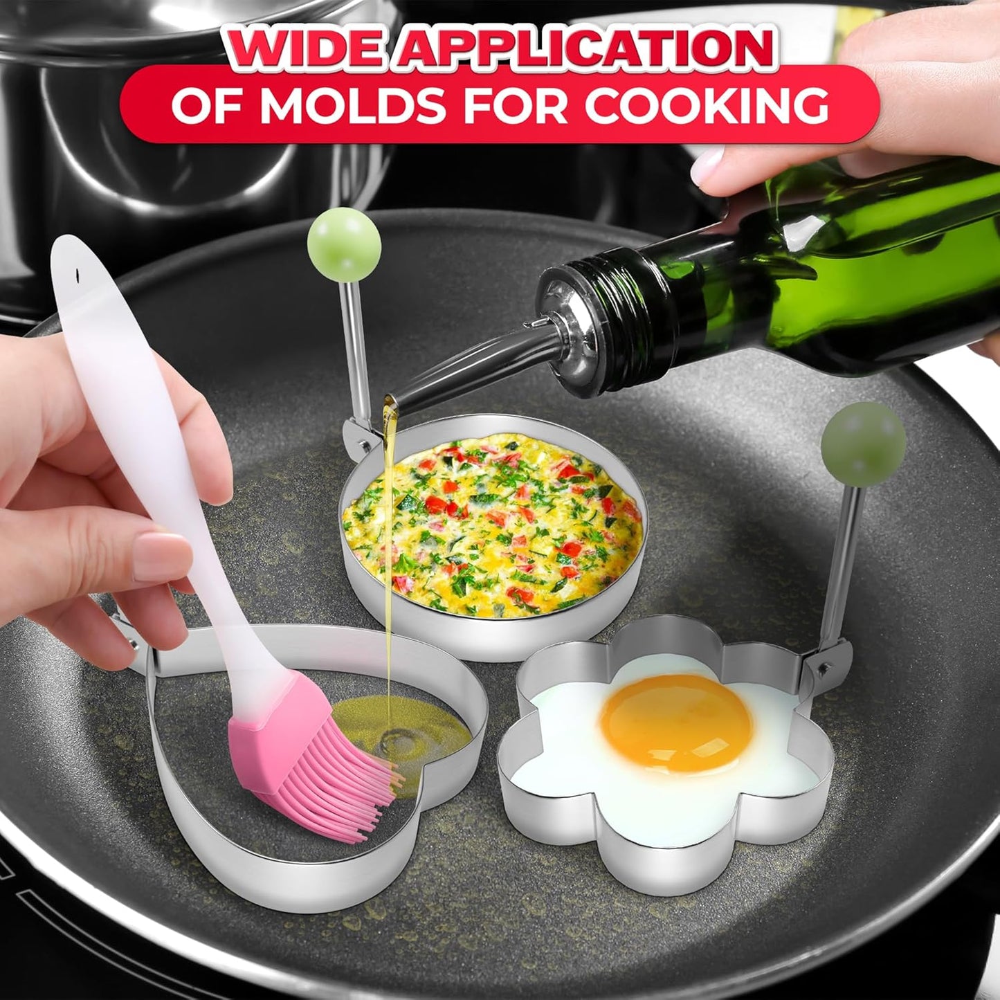 5 Piece Stainless Steel Ring Molds for Cooking Egg - Pancake Shapes Cooking Rings Egg Rings for Frying Eggs Round Egg Cooker Ring - Egg Ring Mold Cooking Ring in Star, Round, Heart Shaped Egg Mold