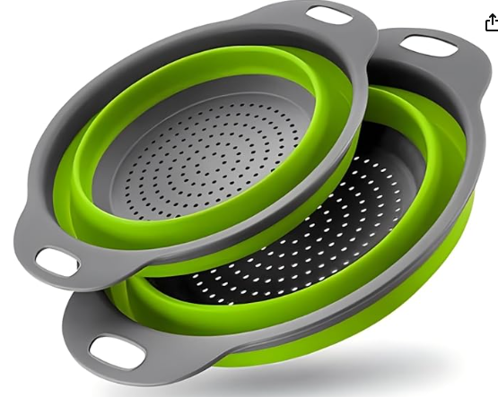 Collapsible Colander Set of 2 Silicone Kitchen Strainer Set, Perfect for Draining Pasta, Vegetable and fruit for Kitchen and Travel Use (green), large, KY-001