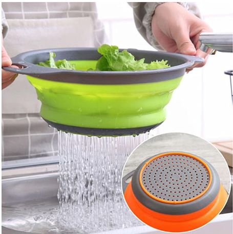 Collapsible Colander Set of 2 Silicone Kitchen Strainer Set, Perfect for Draining Pasta, Vegetable and fruit for Kitchen and Travel Use (green), large, KY-001