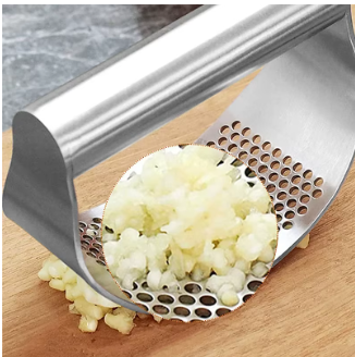 Stainless Steel Garlic Press Rocker - Garlic Mincer Tool Handheld Garlic Crusher Ginger Cutter Garlic Press Cutter - Silicone Garlic Peeler Tube and Cleaning Brush Kitchen Gadgets Garlic Chopper