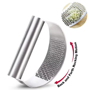 Stainless Steel Garlic Press Rocker - Garlic Mincer Tool Handheld Garlic Crusher Ginger Cutter Garlic Press Cutter - Silicone Garlic Peeler Tube and Cleaning Brush Kitchen Gadgets Garlic Chopper