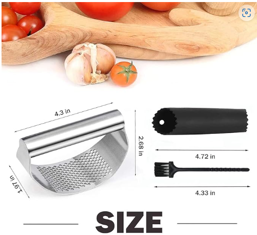 Stainless Steel Garlic Press Rocker - Garlic Mincer Tool Handheld Garlic Crusher Ginger Cutter Garlic Press Cutter - Silicone Garlic Peeler Tube and Cleaning Brush Kitchen Gadgets Garlic Chopper