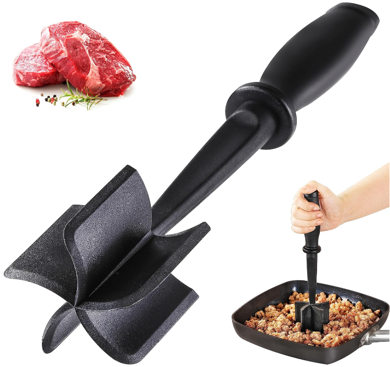 Meat Chopper for Ground Beef, Heat Resistant Meat Masher for Hamburger Meat, 5 Curved Blades Ground Beef Smasher, Nylon Meat Spatula Chopper, Non Stick Hamburger Chopper