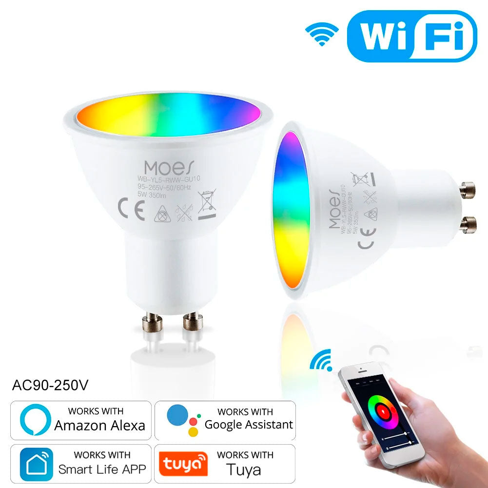 Smart LED Light Bulb, MoesHouse GU10 WiFi Smart Home Light Bulb, RGB Color Changing LED Compatible with Alexa and Google